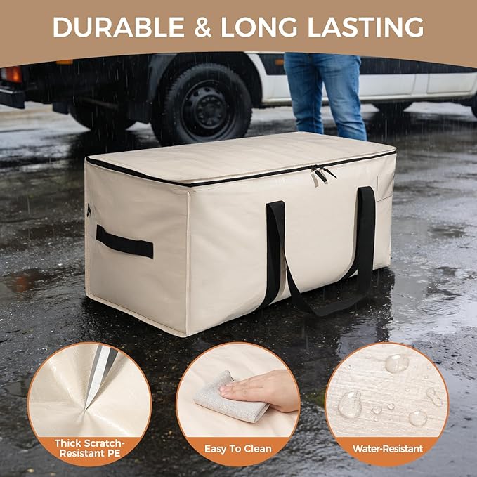 BAGAIL Heavy Duty Moving Bags with Strong Handle, Extra Large Moving Boxes, Storage Tote for Clothes, College Moving Supplies(Beige, 4 Pack)