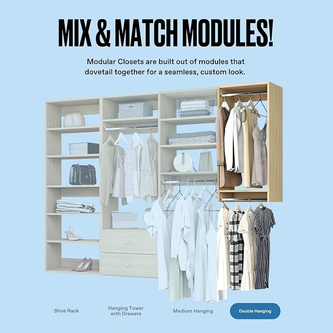 Modular Closets Vista Collection Double Hanging Wood Closet Organizer Unit (Oak, 33" Wide)