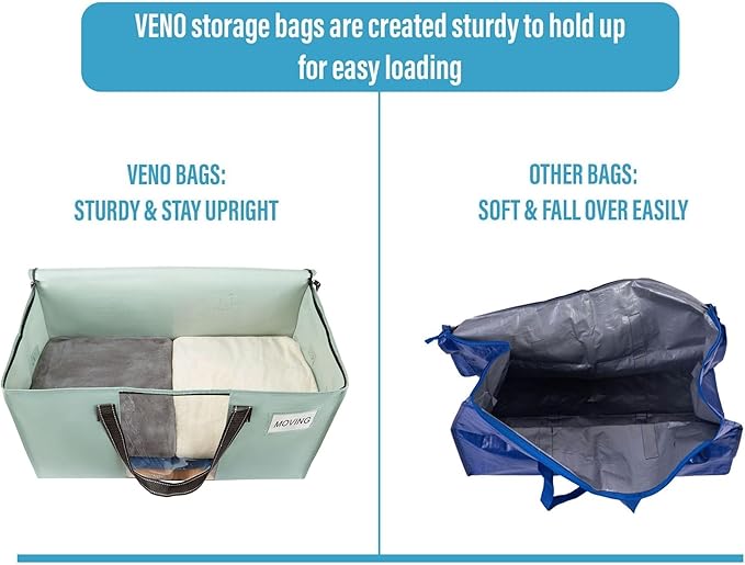 VENO 6 Pack Heavy Duty Moving Bags, Clothes and Comforter Storage Bags with Clear Window, College Dorm Essentials Packing Supplies, Foldable Boxes Alternative (Light Green Matte, 6 Pack)