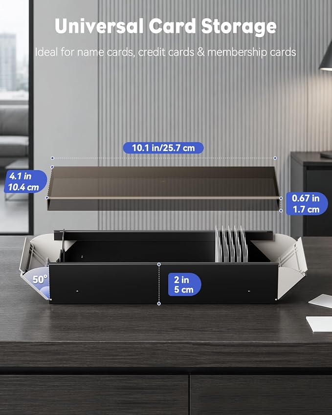 Uniclife Business Card Holder for Desk, Large Business Card Organizer | 800 Card Capacity Metal Business Card Box with Lid & A-Z Index Tabs, Desktop Credit Card Holder, Name Card Storage Box