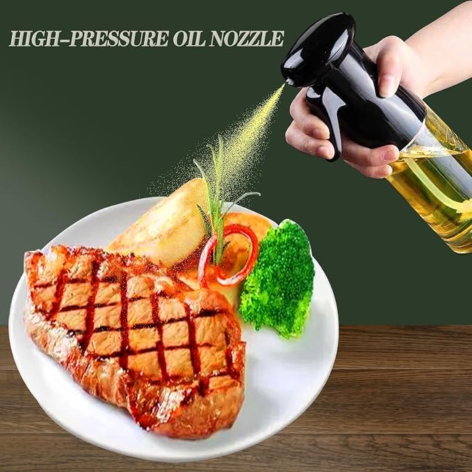 Oil Sprayer for Cooking -200ml Glass Olive Oil Sprayer, Cooking Sprayer, Kitchen Gadgets for Air Fryer, Canola Oil Spritzer, Widely Used for Salad Making, Baking, Frying, BBQ (Black)