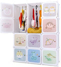 INFANS Children Wardrobe, Kid Closet Portable Baby Dresser Cute for Kids Bedroom Nursery Armoire with Doors 12 Cube 2 Hanging Sections, Kid Clothes Storage Organizer (Pink, 12 Cubes)