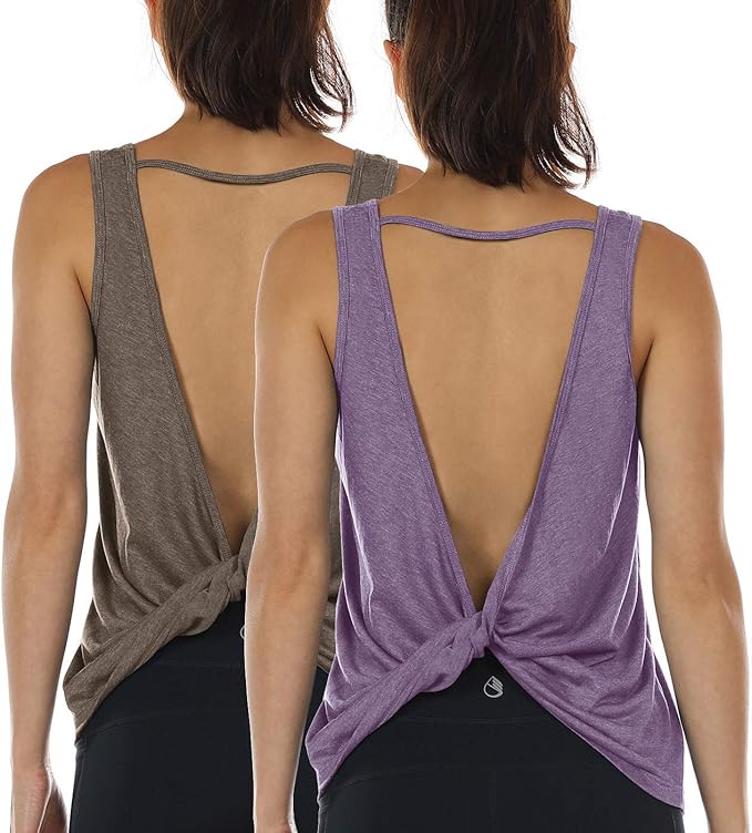 icyzone Women's Open Back High Neck Workout Athletic Gym Tank Tops