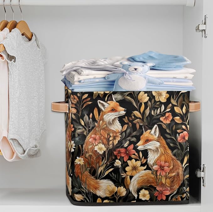 TropicalLife Fox Storage Cube, 13 Inch Fabric Cube Storage Organizer Bin for Shelves Clothes, Decorative Foldable Storage Boxes