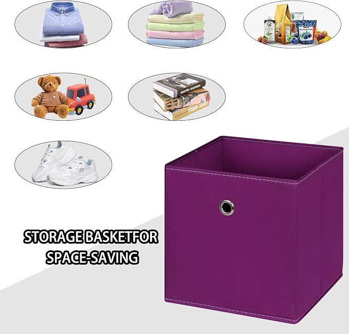 Foldable Storage Cubes Bins ,11 Inch Cloth Storage Cube Fabric Storage Box Cubes Organizer Baskets with Handles for Home Organizer Set of 3 (Purple)