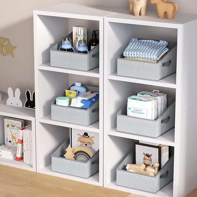 DIMJ Closet Storage Bins - Fabric Storage Baskets for Shelves, Collapsible Closet Organizers and Storage with Handles, Trapezoid Shelf Organization Storage Cubes for Purse, Toys, Books, Towel, Socks