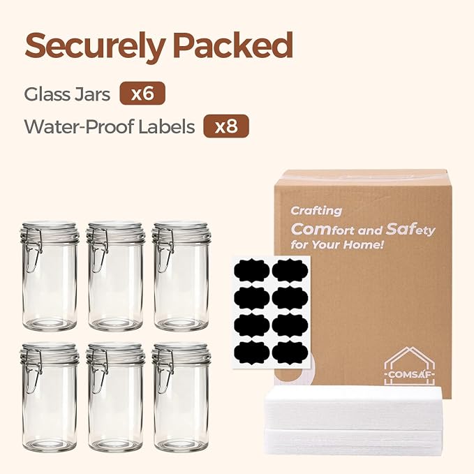 ComSaf Small 16 oz Glass Jars with Airtight Lids 6 Pack Pickling Pantry | Sourdough starter, Overnight oats, Fermenting coffee spices, Pantry organization, Pickling fermenting, Clear glass