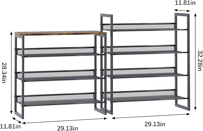 Garden 4 you Shoe Rack 8 Tiers Shoe Storage Organizer,Large Capacity Storage Rack with Brown Wooden Tabletop,Adjustable Metal Shelf Stackable Shoe Shelf for Entryway Hallway Living Room Closet