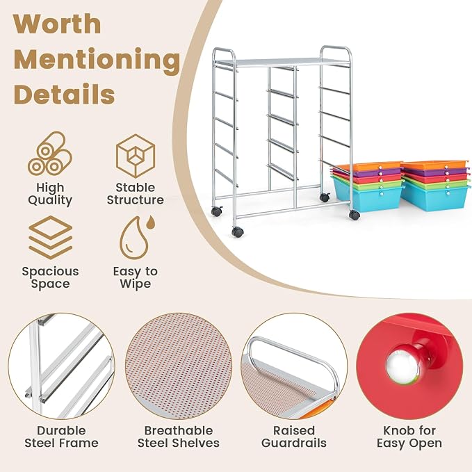 Moccha 10-Drawer Rolling Storage Cart - Storage Drawers Organizer with wheels for Craft Art Supply Paper Salon, Scrapbook Paper Tools, Under Desk Cabinet on Wheels for Classroom Office Home School