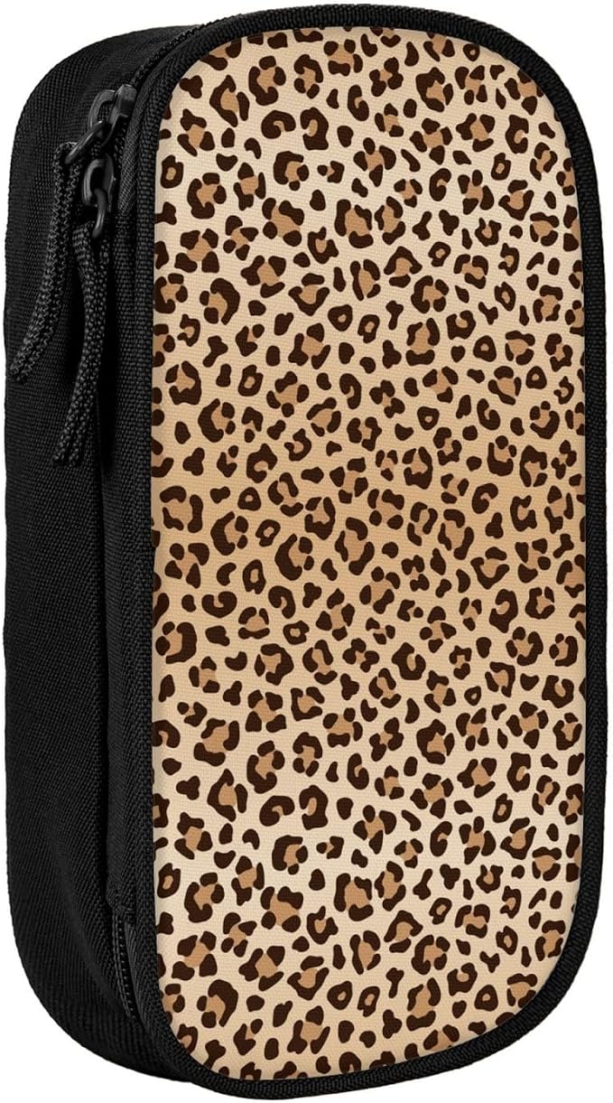 Perinsto Leopard Print Pencil Case Big Capacity Multi Compartment Stationery Box Cheetah Pencil Pouch Holder Desk Organizer For School Office Home
