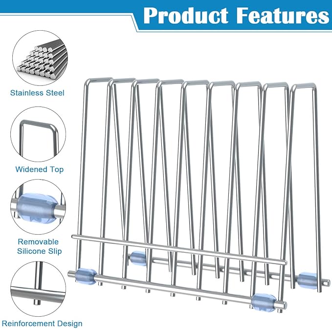 IDEATECH 2 Pack Reusable Storage Bags Rack, Drying Rack for Gallon/Sandwich/Snack Food Bags, Kitchen Stainless Stand for Silicone Baggies Dryer, File Organizer Desktop Storage Book Shelf (2*Sliver)