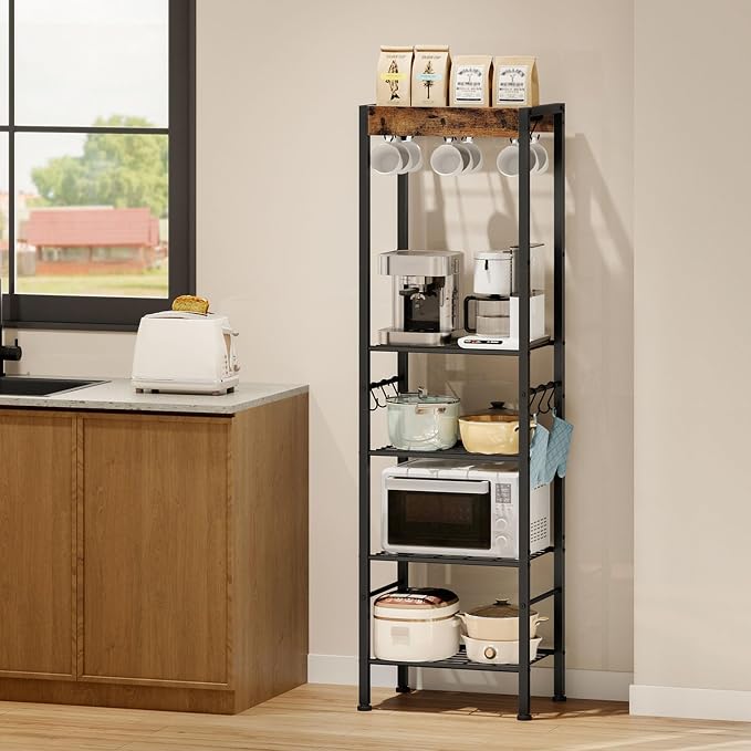 CHOEZON 5-Tier Pot Rack, Floorstanding Pots and Pans Organizer, Kitchen Bakers Rack, Kitchen Island Table, Pots and Pans Organizer, Storage Stand, for Living Room, Rustic Brown and Black TPR16BF