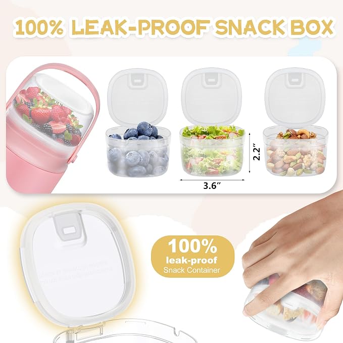 JOOPETALK 2 Pack Clear Snack Container Replacement Top Compartment for Insulated Food Jar, Leak-Proof Food-Grade Storage Container, Perfect for Kids Lunch Snacks