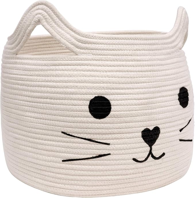 Large Woven Cotton Rope Storage Basket, Baby Laundry Basket Organizer for Towels, Blanket, Toys, Clothes, Gifts | Pet Gift Baskets for Cat, Dog - 15.7" L×11.8" H