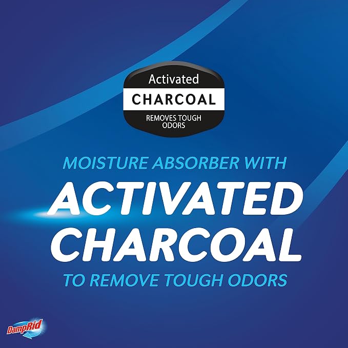 DampRid Fragrance Free Disposable Moisture Absorber & Odor Remover with Activated Charcoal, 18 oz., 3 Pack, Lasts Up To 60 Days, No Electricity Required