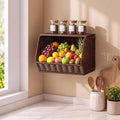 FoldTier Rattan Wicker Fruit Basket with Lid - 12 inch Stackable Wall Mounted Hanging Rattan Storage Basket for Kitchen Counter Handwoven Countertop Produce Organizer for Fruits Vegetables Snacks