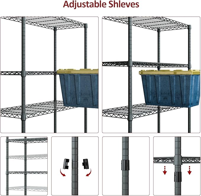 IZEUK 4-Tier Outdoor Metal Storage Shelving Unit, Heavy Duty Wire Rack Organizer with Rust-Resistant and Corrosion-Proof Coating (Grey, 17.7" D x 35.43" W x 59" H)