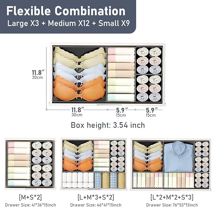 DIMJ Drawer Organizer Clothes 28 Pack - Foldable Baby Organizers and Storage Dresser Organizer for Bedroom, Closet Nursery Organization Dresser Dividers for underwear, Sock, Bra, Belt, Tie