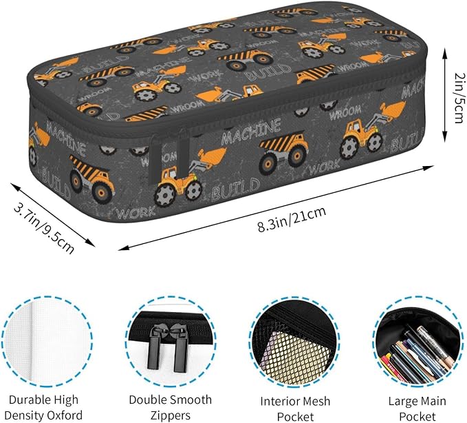 Truck Large Pencil Case for Girls Boys, Pencil Pouch Pen Bag Kids Teen | Big Capacity with Flip Top Zipper Stationery Organizer Storage Back to School Supplies for School Office College Student