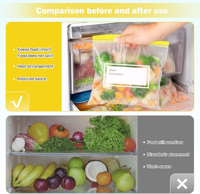 Teivio Gallon Freezer Bags 160 Count (4 Pack of 40), Double Zipper Seal, BPA-Free Thick Plastic Food Storage Bags for Home, Kitchen, Travel, Camping, Meats, Vegetables, Snacks, Sandwich bags