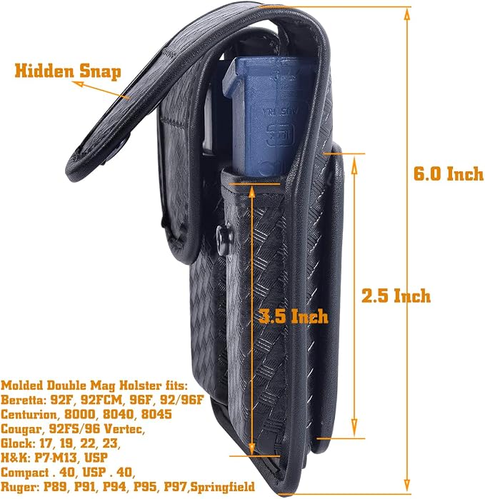 Molded Double Mag Pouch，Tactical Universal Magazine Holder Fits virtually Any 9mm, 40 or .45 Caliber Pistol Mag Single or Double Stack IWB or OWB Mag Pouch