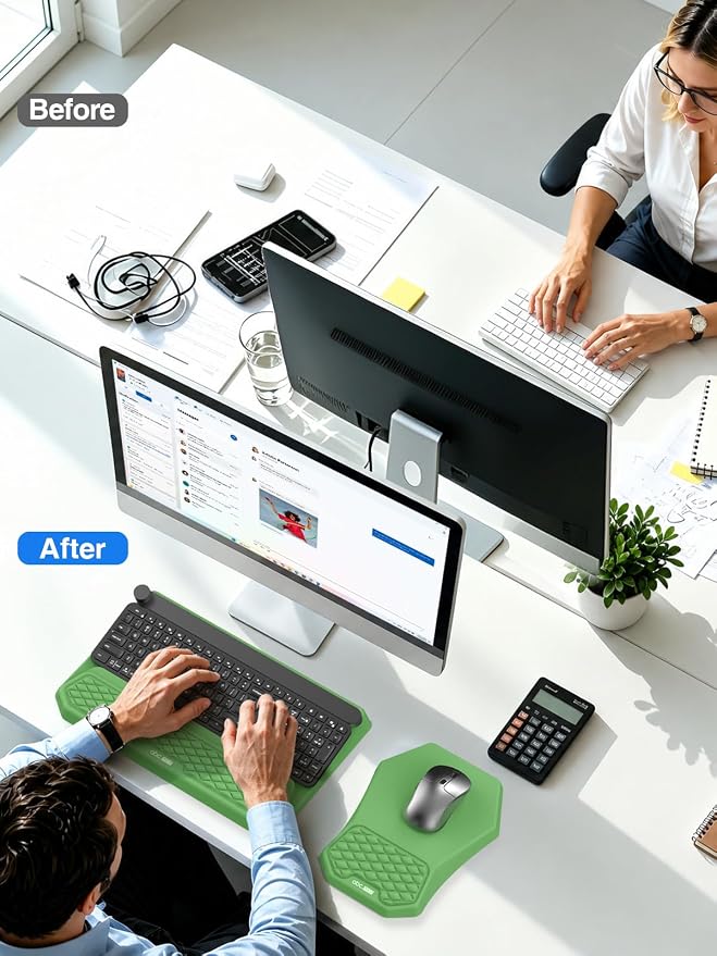 Ergonomic Wrist Rest with Keyboard Stand and Mouse Pad for Easy Typing | Keyboard Holder with Storage Slot, Mousepad for Carpal Tunnel Pain Relief with Massage Bulge and Slow Rebound Memory Foam