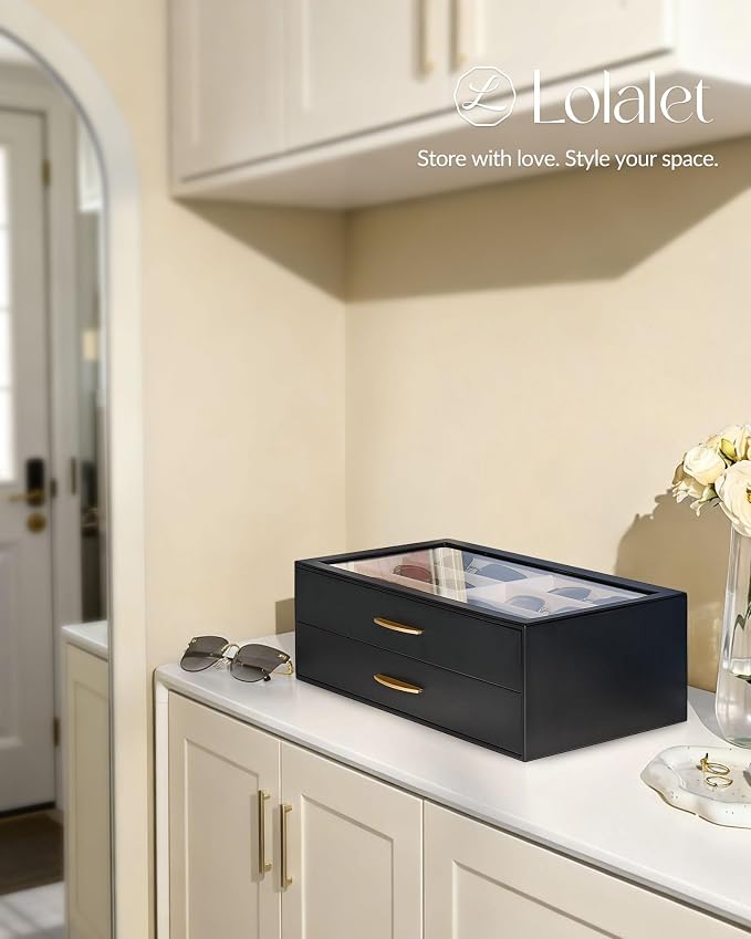 Lolalet Enlarged Sunglasses Organizer for women | Multi Eyewear Storage Box, Eye Glasses Case Display Holder with Clear Lid for Eyeglass Collection