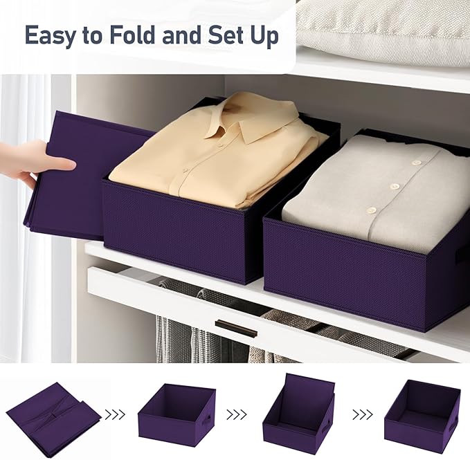 DIMJ Closet Storage Bins 12 Pack - Fabric Storage Baskets for Shelves, Collapsible Clothes Organizer with Handles, Trapezoid Shelf Organization Storage Cubes for Purse, Toys, Books, Towel, Clothes