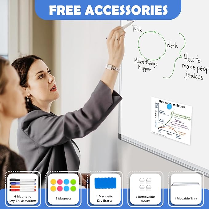 WALGLASS Large White Board, 72" x 48" Double-Sided Dry Erase Board Magnetic Whiteaboard for Wall, Hanging Mounted Whiteboard Silver Aluminium Frame for Home, School, Office