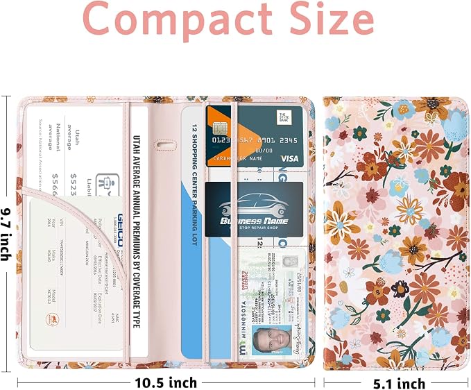 CoBak Car Registration and Insurance Holder | Vehicle Glove Box Organizer, Auto Truck Compartment Document Case with Magnetic Closure for Insurance & Driver License