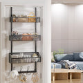 Over Door Hook Organizer 12 Hook Over The Door Organizer with 3 Mesh Baskets - Back of Door Storage Towel Rack Space Saving Storage Organizer for Bedroom, Bathroom, Kitchen, Pantry, Black