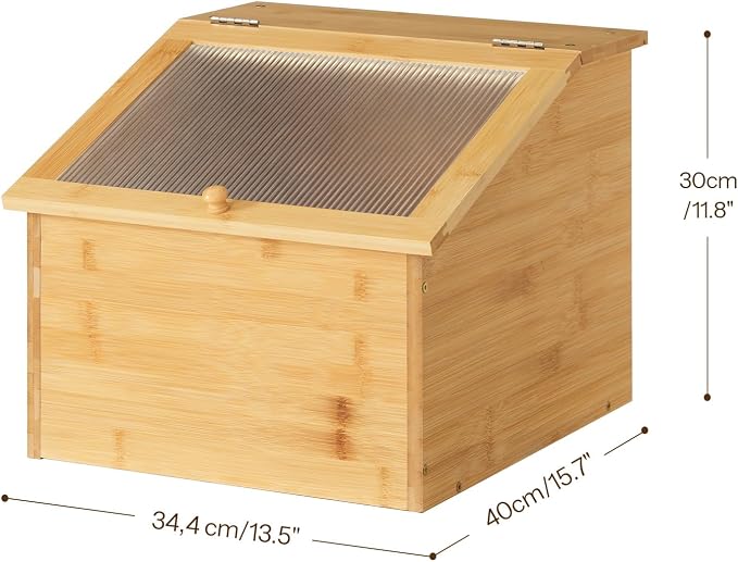 HOOBRO Bread Box, Bread Storage Container, Bread Box for Kitchen Countertop | Bamboo Bread Box with Fluted Acrylic Door, Bread Bin for Pantry, Farmhouse Bread Holder, Breadbox Organizer, Large Bread Box
