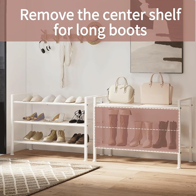 3-Tier Metal Shoe Rack, Heavy Duty Shoe Organizer for Entryway | Storage Organizer for Closet Entryway Garage Dorm Room, Easy Assembly Multi-Purpose Shelf
