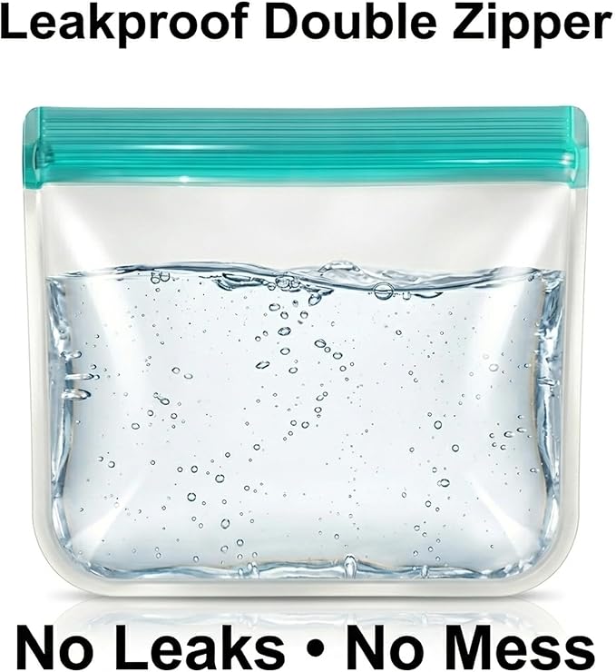 10 Pack Reusable Silicone Food Storage Bags - Leakproof Freezer Bags for Sandwich & Snack - BPA Free, Dishwasher Safe Eco-friendly Lunch Bags for Marinating Meat, Fruit, Travel | 8.6"W × 5.3"H