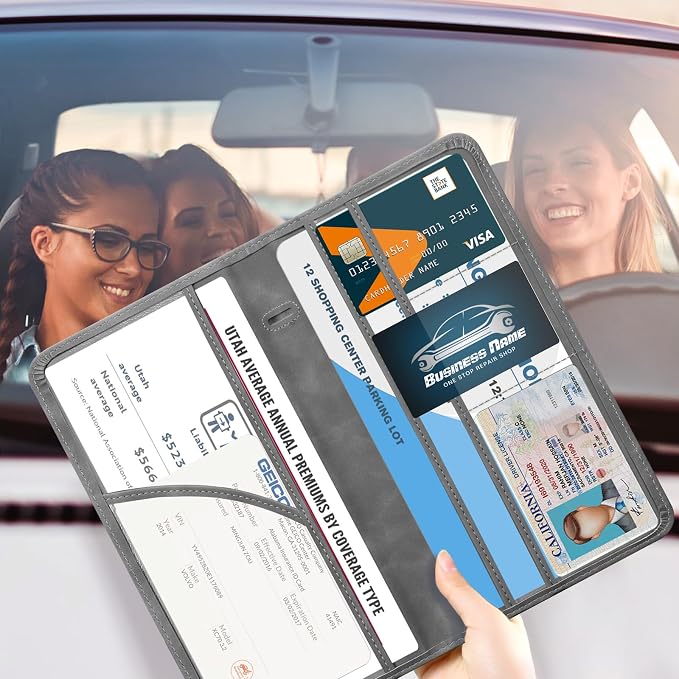 CoBak Car Registration and Insurance Holder | Vehicle Glove Box Organizer, Auto Truck Compartment Document Case with Magnetic Closure for Insurance & Driver License