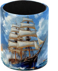 Sea Sailboat Pen Holder Pencil Organizer for Desk, 3.1” x 3.1” x 3.9” Pencil Cup Office Supplies, Large Capacity Cute Pen and Makeup Brush Holder for Home, School, Desktop