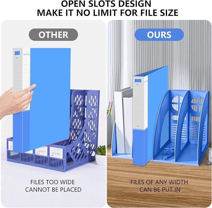 Marte Vanci Magazine File Holder Vertical PP Folder Book Desktop Organizer Plastic Storage Sturdy Vertical 4 Section Folder (Blue)