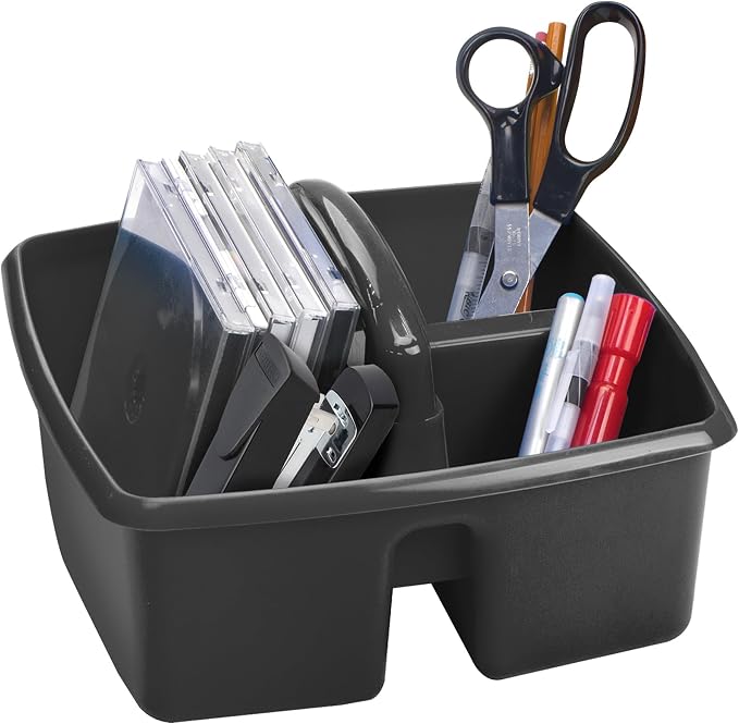 Storex 3-Compartment Small Cleaning Caddy – Multipurpose Supply Organizer with Handle, Black, 6-Pack (00972A06C)