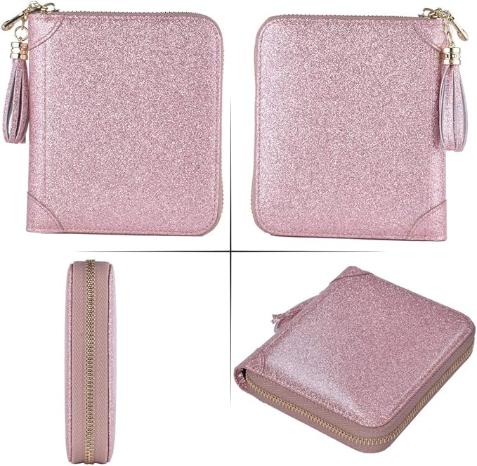 Easyoulife Womens Credit Card Holder Wallet Zip Leather Card Case RFID Blocking (Glitter Light Purple)