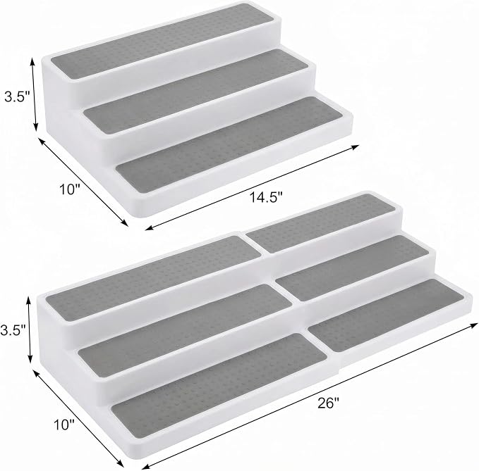 YAN & HIN Expandable Spice Rack Organizer for Cabinet, 3 Tier Adjustable Spice Organizer Shelf with Non-Skid Surface, Tiered Spice Riser for Kitchen Cabinet, Pantry, Countertop Storage, 2 Pack