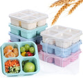 8 Pack Wheat Straw Snack Containers, 4-Compartment Reusable Bento Box with Lids - BPA-Free, Stackable Meal Prep Food Storage for Work, Travel, Home and On-the-Go