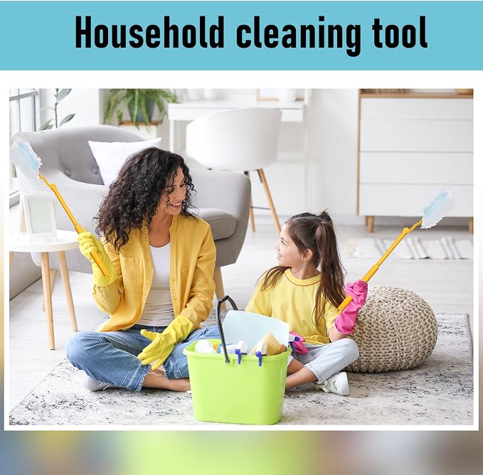 Colingmill 4 Pcs 3 ft Replacement Handles Compatible with Duster Refills, Long Extended Handle Only, Adjustable Length for Ceiling Fans, Blinds, Shelves, Windows, Foldable & Extendable (Yellow)