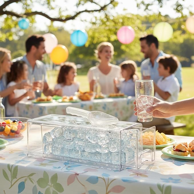 Havawish 1 Set Ice Container for Freezer with Scoop, Ice Storage Bin with Lid, Pull out Freezer Bin Organizer for Refrigerator, Clear Stackable Holder, Medium 12.6 x 4.7 x 4.3 Inch