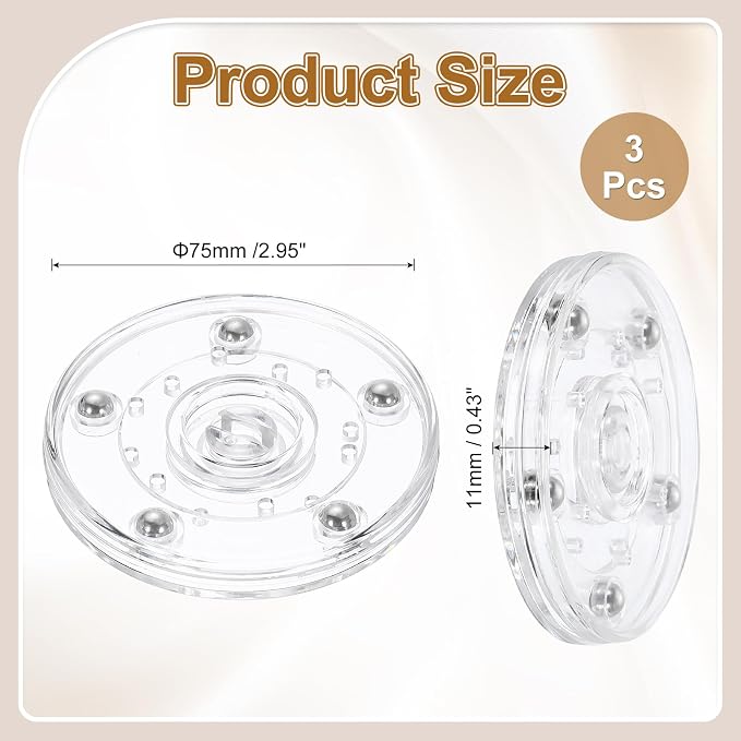 uxcell 3Pack Acrylic Lazy Susan Turntable, 3" Spinner Lazy Susan Turntable Organizer, Acrylic Ball Bearing Rotating Tray for Pantry Spice Rack Decorating, Clear