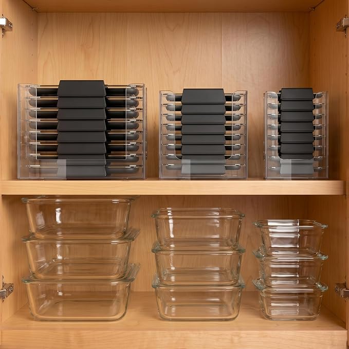 Acrylic Lid Organizer for Rubbermaid Brilliance Storage Containers,3-Piece | Cabinet Lid Holder, Fits & Stores 24 Lids Total for 4.7-cup, 3.2-cup, and 1.3-cup Containers (Clear)