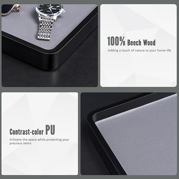 ProCase Wood Valet Tray for Men, Key Tray, Desk & Nightstand -Black | Wood Catch-All EDC Tray for Nightstand Decor, Desk & Entryway, Holds Keys, Wallets, Watches, Phones & Coins