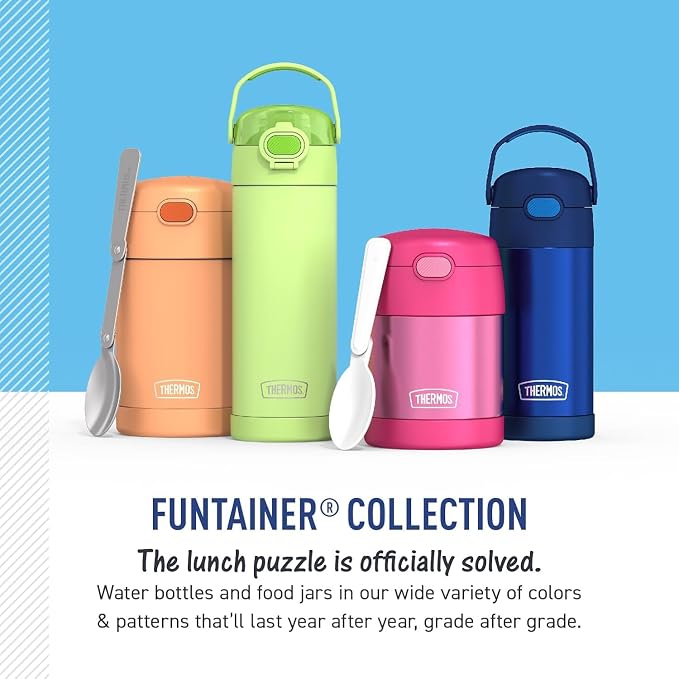THERMOS FUNTAINER Kids Food Jar, 10oz, Light Pink | Kid-Friendly Stainless Steel Insulated Food Container, Keeps Food Hot or Cold Longer for School & Play, BPA Free