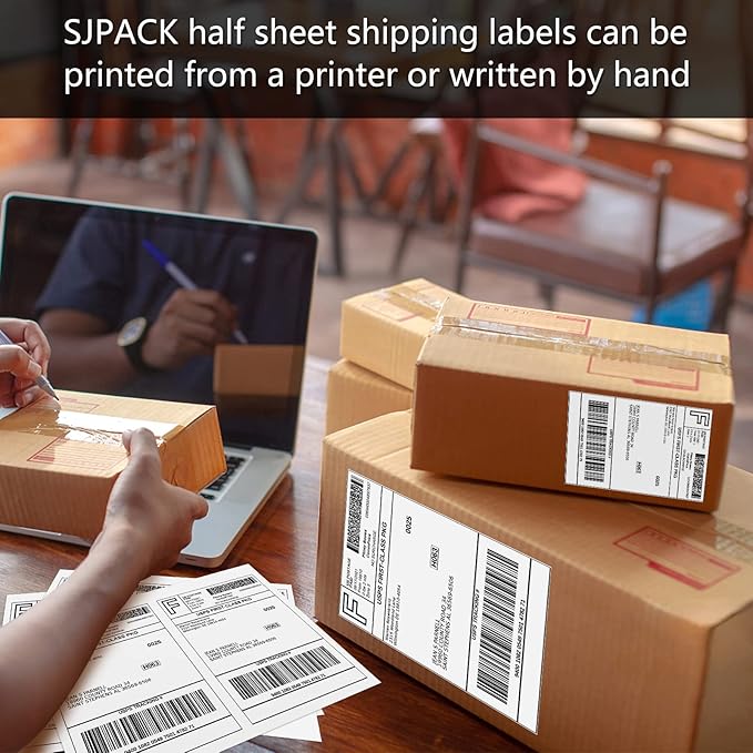 SJPACK 6000 Half Sheet Laser/Ink Jet Shipping Labels Mailing Blank White Labels
