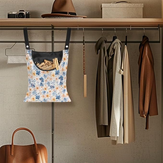 Floral Clothespin Holder Clothespin Storage with Hanger Hook Space-Saving Clothespin Holder Indoor and Outdoor Clothespin Organizer Clothespin Bag for Strategic Clothesline Access