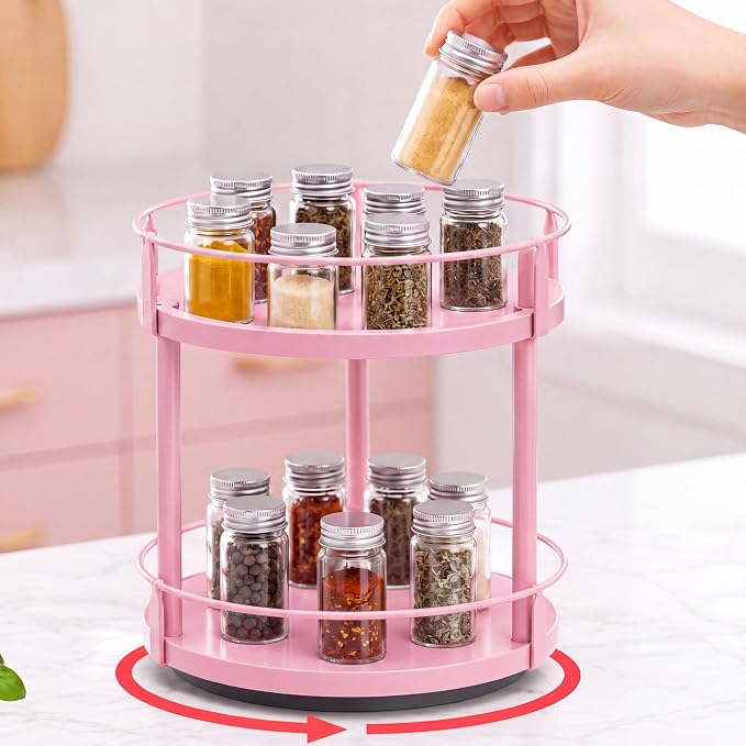 Light Pink Lazy Susan Organizer 2 Tier, Spice Rack Lazy Susan Organizer for Cabinet 10 Inch Rotating Spice Holder for Kitchen Countertop Pantry Dining Table Coffee Bar Storage